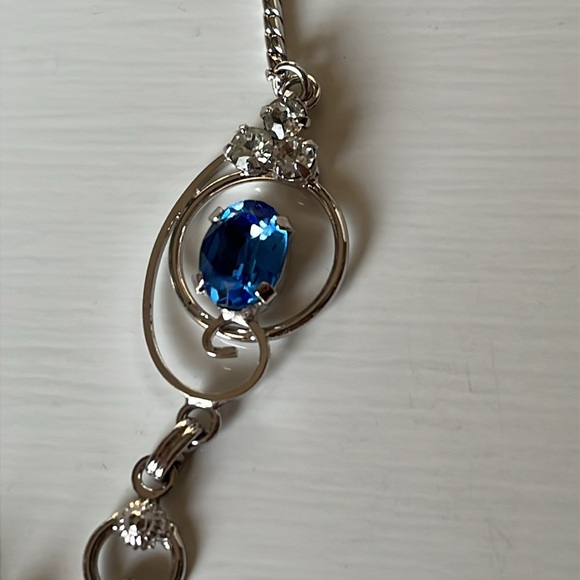 Vintage Loran Sim Sterling Blue Stone Necklace Art Deco Design - Picture 6 of 13